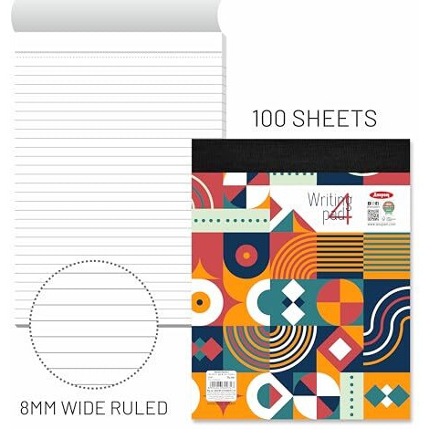 Anupam Writing Pad 22X29Cm Lined Paper Wide Ruled 100 Sheets Notepads, Micro Perforated Notebook With Strong Rorust Material Back Board For School, College, Office, Business (Size  4, Pack Of 1)