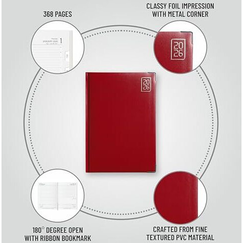 Anupam Fash 2026 Diary With Dates, 2026 Daily Planner Month Cut Index Full Page For Monday-Friday And Saturday-Sunday In One Page With Monthly Calendar, 80Gsm B5 365 Days Diary (Maroon)