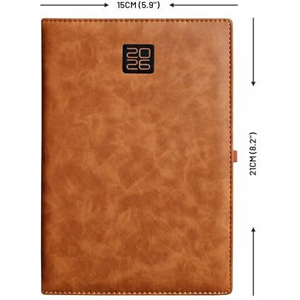Anupam Merito 2026 Diary With Dates, New Year Diary 2026 Daily Planner 80 Gsm Full Page For Monday-Friday & Saturday-Sunday In One Page With Monthly Calendar, Size B5, 365 Days Matte Pu Cover - Tan