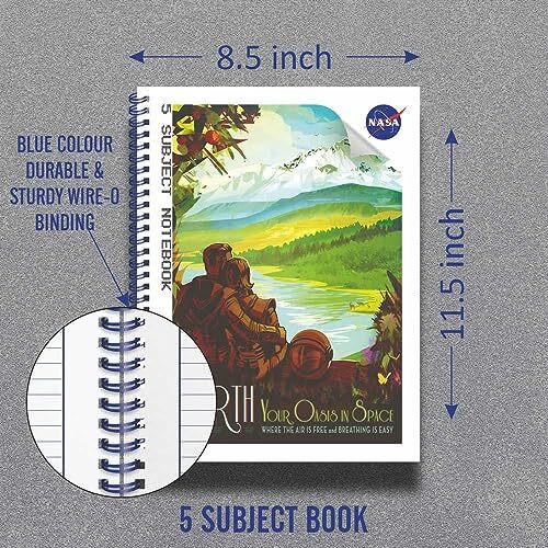 Anupam Nasa 5 Subject Spiral Notebook  22 X 29 Cm, 70 Gsm Ruled Paper, 200 Pages, Space-Themed Dividers  Ideal For Students, Professionals & Office Use
