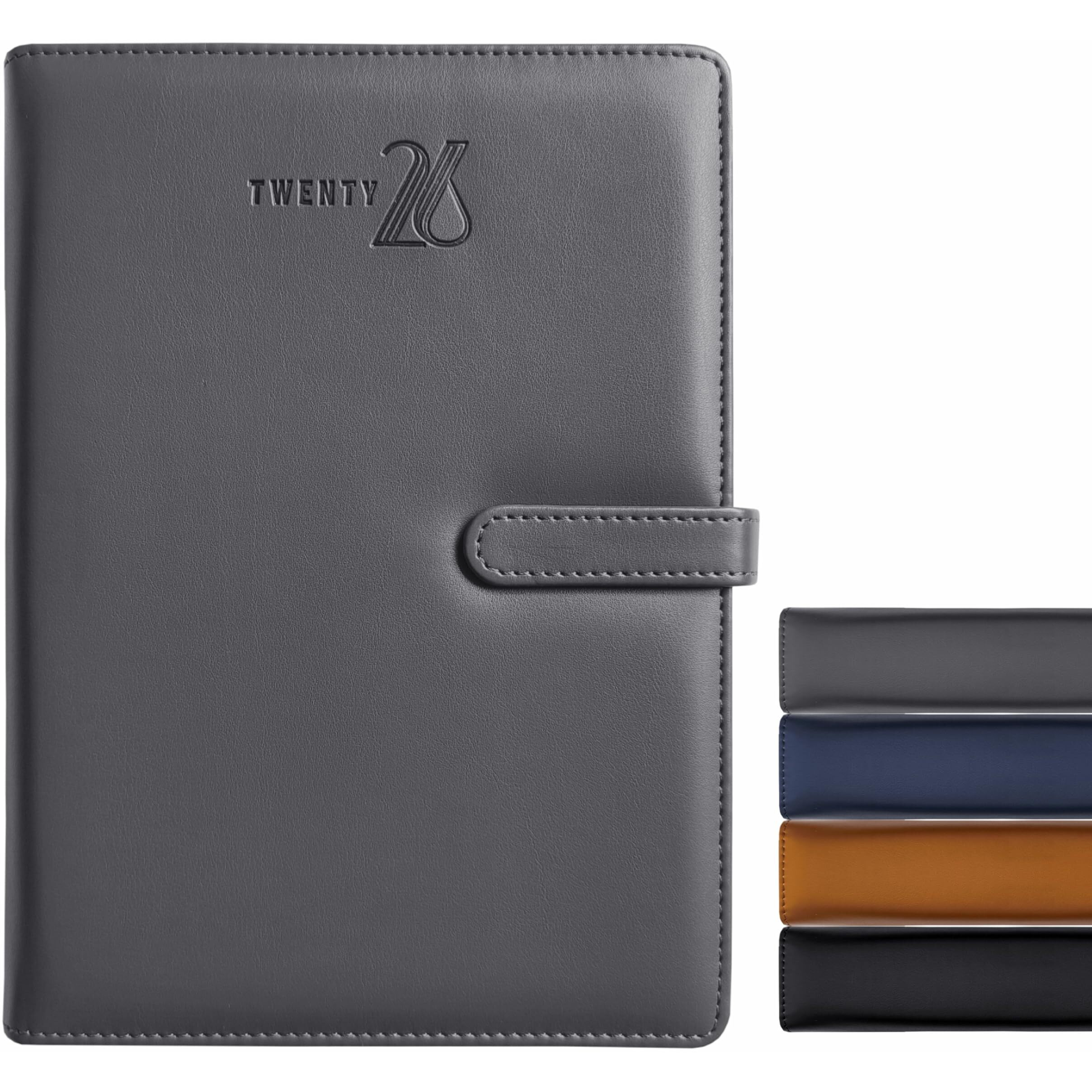 Anupam Nova 2026 Diary With Dates A5 21X14Cm, 365 Days, Daily Planner With Monthly Calendar, January To December New Year Diary 2026,Pu Material Cover, Magnetic Closure And Pen Holder 80Gsm - Grey