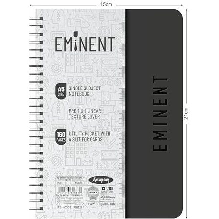 Anupam Eminent 1 Subject Notebook A5, 70 Gsm, 40 Sheets (80 Pages),College Ruled Spiral Subject Notebook For Work, School Supplies, Home & Office, Writing Journal | 14 Cm X 21 Cm (Pack Of 2)