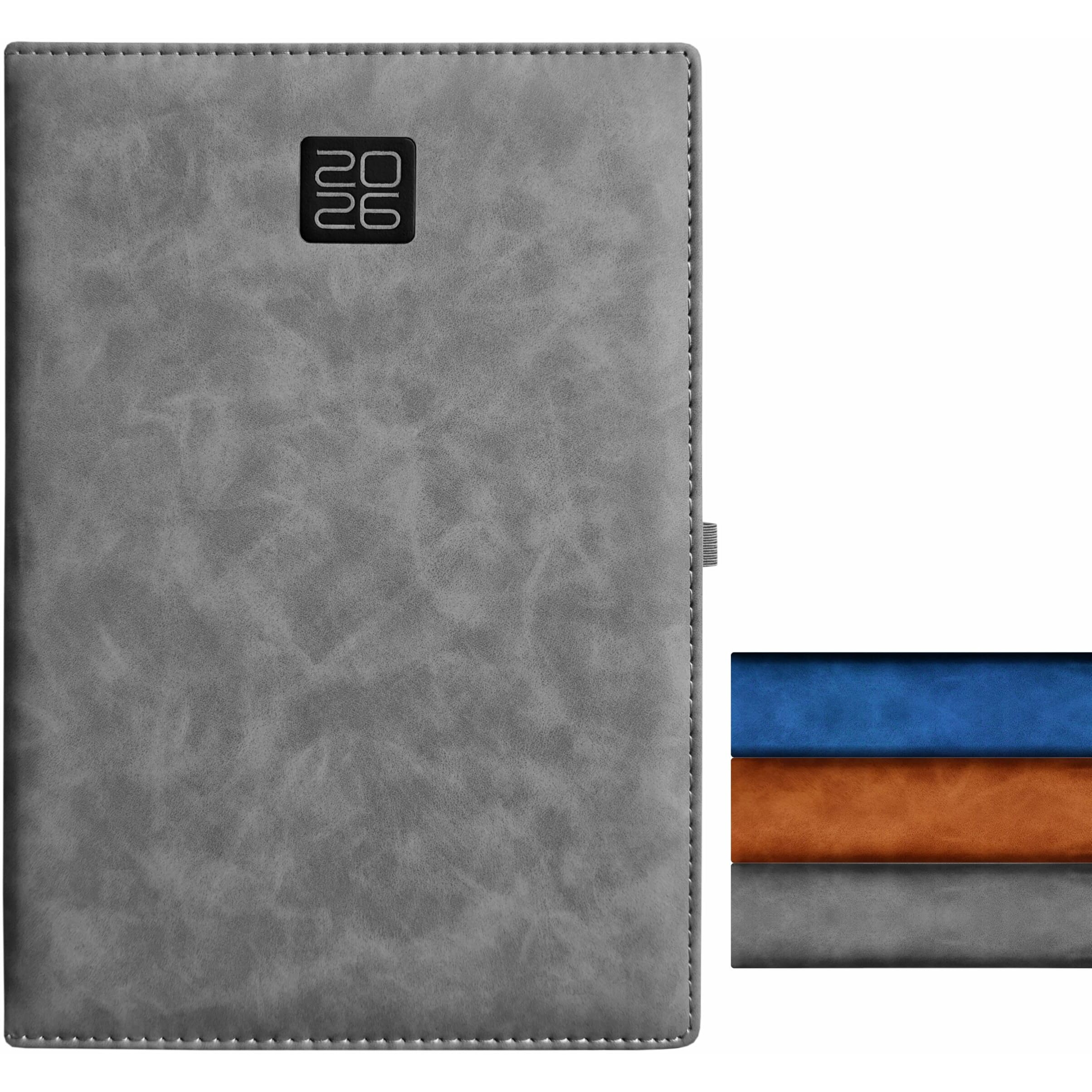 Anupam Merito 2026 Diary With Dates, New Year Diary 2026 Daily Planner 80 Gsm Full Page For Monday-Friday & Saturday-Sunday In One Page With Monthly Calendar, Size B5, 365 Days Matte Pu Cover - Grey