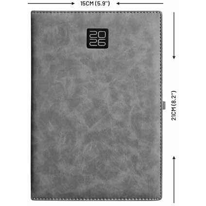 Anupam Merito 2026 Diary With Dates, New Year Diary 2026 Daily Planner 80 Gsm Full Page For Monday-Friday & Saturday-Sunday In One Page With Monthly Calendar, Size B5, 365 Days Matte Pu Cover - Grey