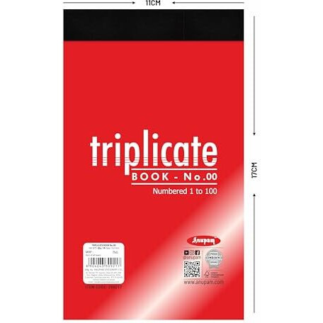 Anupam 11X19 Cm Size Triplicate Book With Carbon & Index Ruled Sheets Pad For Replicate, Record, Organize And Work Order Receipt Book (Size  00, Pack Of 1)