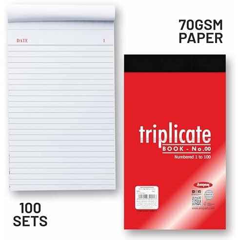 Anupam 11X19 Cm Size Triplicate Book With Carbon & Index Ruled Sheets Pad For Replicate, Record, Organize And Work Order Receipt Book (Size  00, Pack Of 1)
