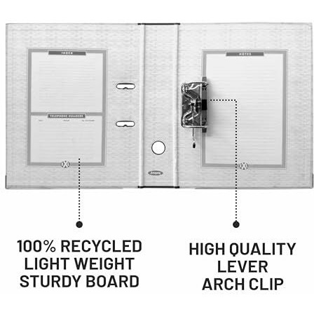 Anupam Excel Lever File Voucher Size N4V - 28 X 22 X 8 Cm - Weave Printed Cover - U Shaped Clip Binder Box - Finger Grip Hole - Metal Edge Protector For Office School Home Supplies Black (Pack Of 2)