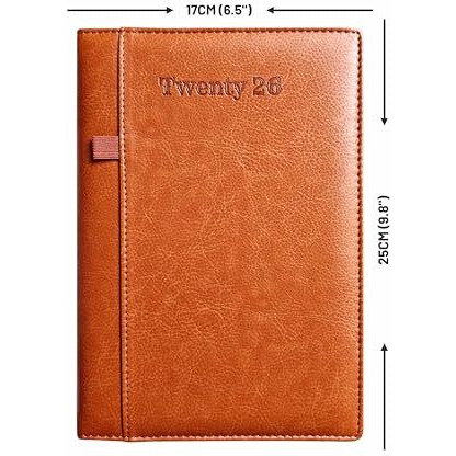 Anupam Exec 2026 Diary With Dates - B5 (25X17Cm) 80 Gsm Daily Planner Full Page Per Day With Monthly Calendar, 365 Days New Year Diary, Pen Holder, Leather Pu Cover, Daily Diary For Office - Tan