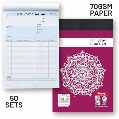 Anupam Delivery Challan Book 3 Part Pad For Small Business With Carbon Copies Cover, 50 Sets, 22X14 Cm (Pack Of 2)