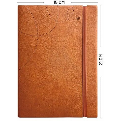 Anupam A5 Flxy Notebook | 192 Pages | College Ruled Notebook | 80 Gsm Paper | Leather Textured Pu With Timeless Paper Plane Impression Cover | Matching Elastic Closure (Tan)