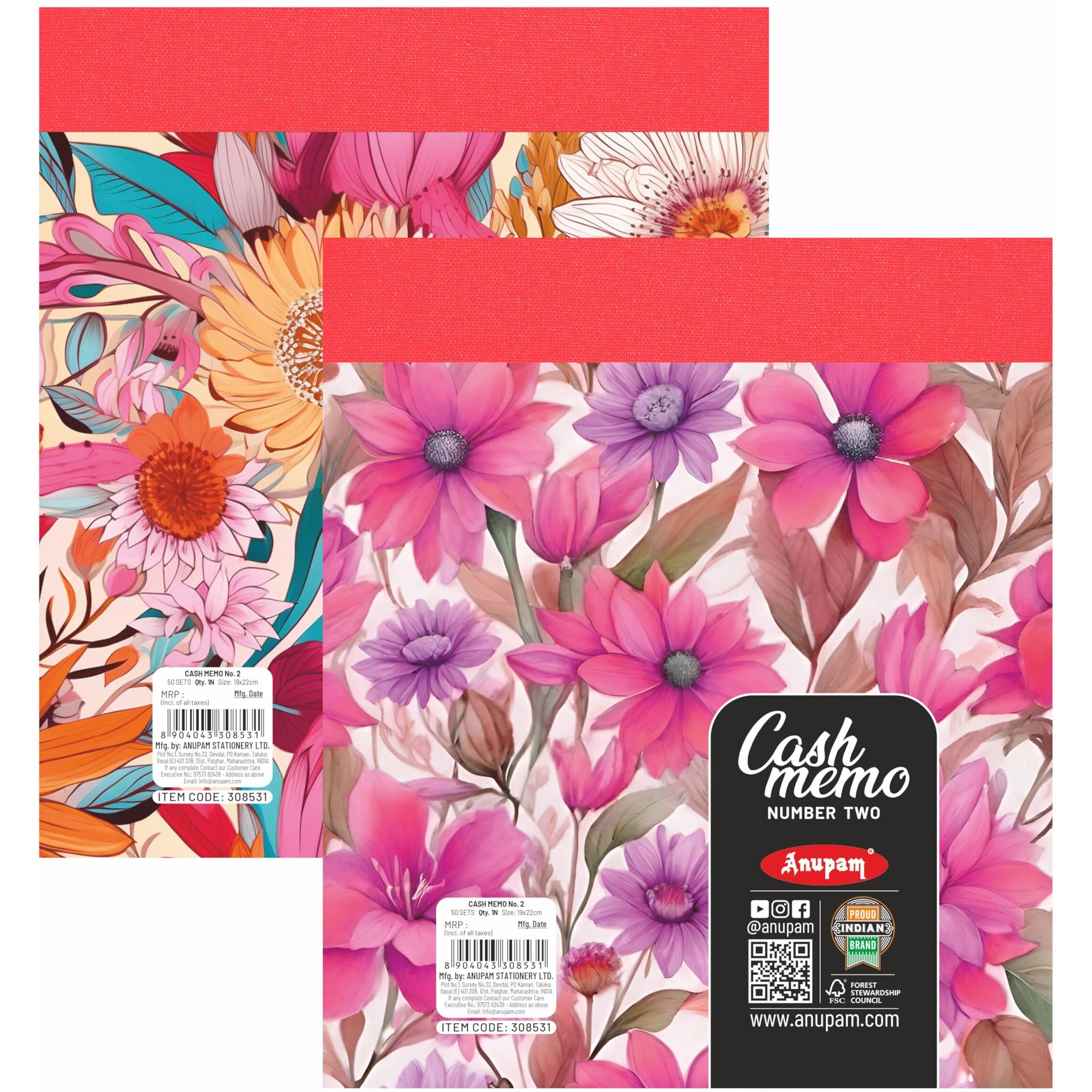 Anupam Bill Book Cash Memo, Approval Slip, Estimate Slip, Credit Memo Perforated 19X22Cm 50 Original + 50 Duplicate Pages Book For Shop,Office,Institute,Home (Size  2, Pack Of 2)