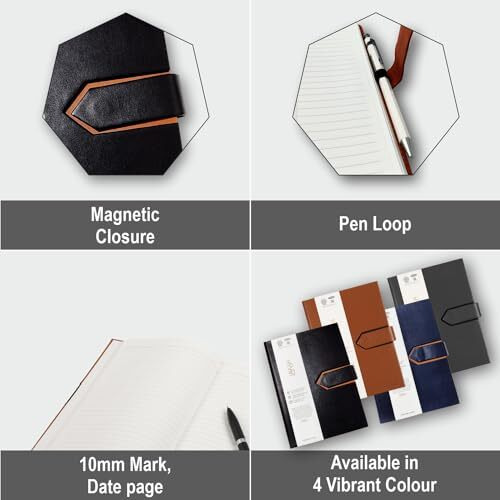 Anupam Lavish B5 Pu Leather Journal 80Gsm Lined Paper With Magnetic Flap Closure And Pen Holder Ideas For Writers, Journalers, Business Meetings & Students (Grey)