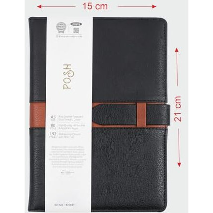 Anupam Posh A5 Ruled Journal Notebook 192 Pages 80Gsm Lined Notebook Leather Textured Pu Cover Sliding Loop Closure With Pen Loop For Engineering, Notes Taking & Writing In School And Office (Black)