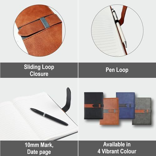 Anupam Posh A5 Ruled Journal Notebook 192 Pages 80Gsm Lined Notebook Leather Textured Pu Cover Sliding Loop Closure With Pen Loop For Engineering, Notes Taking & Writing In School And Office (Black)