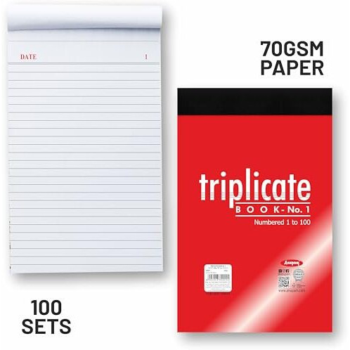 Anupam 14X22 Cm Size Triplicate Book With Carbon & Index Ruled Sheets Pad For Replicate, Record, Organize And Work Order Receipt Book (Size  1, Pack Of 1)