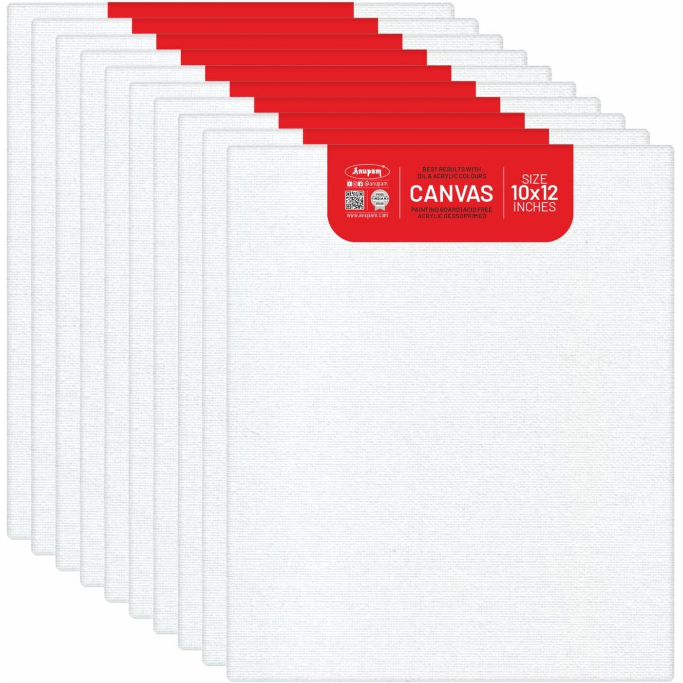 Anupam Primed Canvas Board For Painting, Canvas Boards 10 Pack Size 10X12 Blank Painting Canvas Panels For Oil, Acrylic Paint Gouache And Tempera For Beginners & Artists (Pack Of 10)