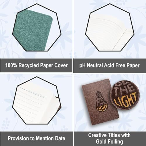 Anupam Natal A5 Ruled Journal Notebook 192 Pages 80Gsm Lined Notebook 100% Recycled Paper Cover With Gold Foiling Designer Titles Journal For Notes Taking & Writing In School And Office (Blue)