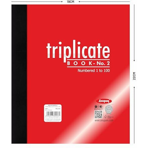 Anupam 19X22 Cm Size Triplicate Book With Carbon & Index Ruled Sheets Pad For Replicate, Record, Organize And Work Order Receipt Book (Size  2, Pack Of 1)
