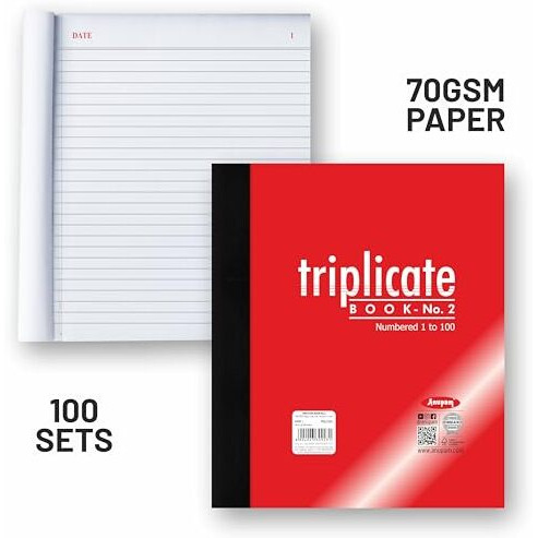 Anupam 19X22 Cm Size Triplicate Book With Carbon & Index Ruled Sheets Pad For Replicate, Record, Organize And Work Order Receipt Book (Size  2, Pack Of 1)