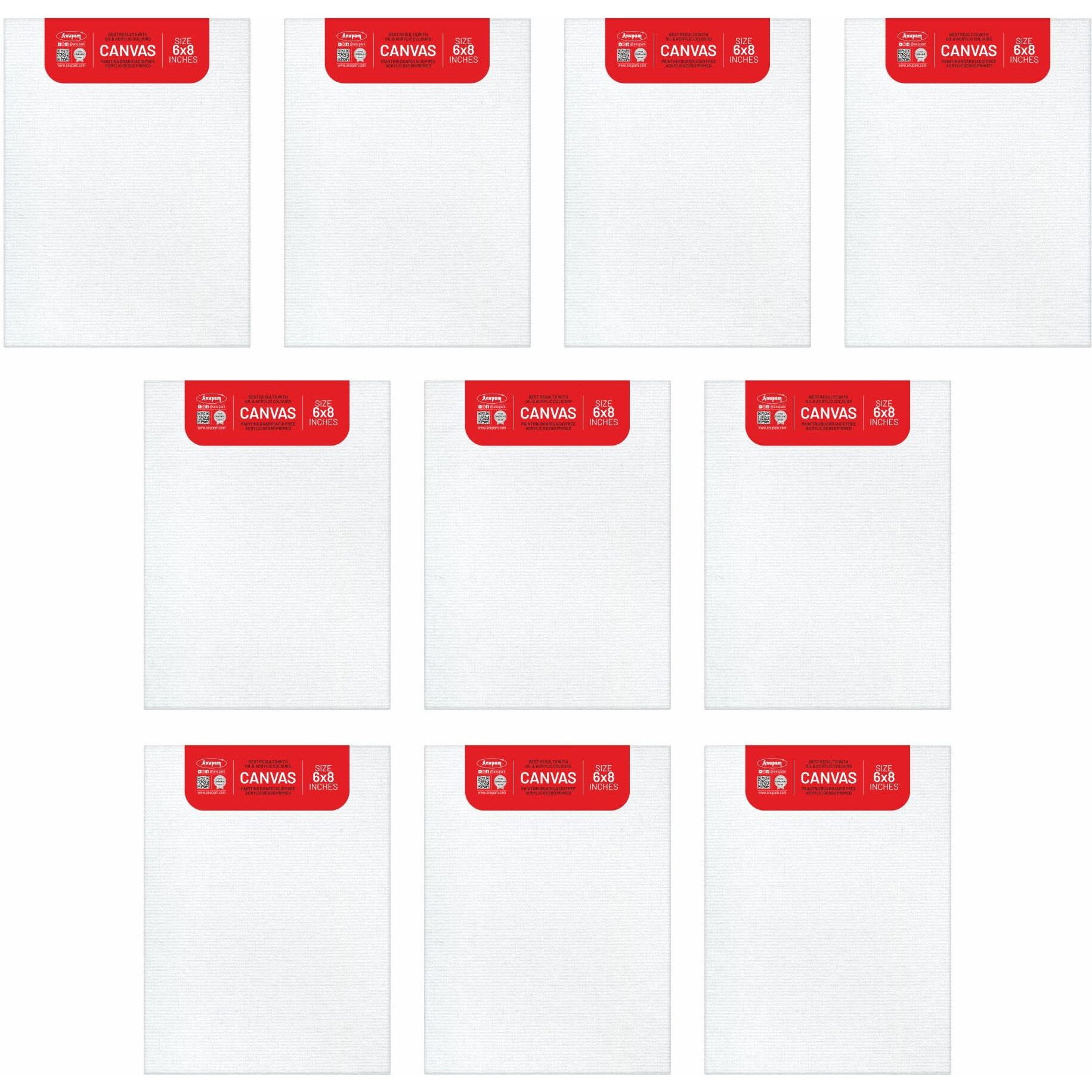 Anupam Primed Canvas Board For Painting, Canvas Boards 10 Pack Size 6X8 Blank Painting Canvas Panels For Oil, Acrylic Paint Gouache And Tempera For Beginners & Artists (Pack Of 10)