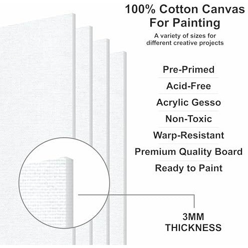 Anupam Primed Canvas Board For Painting, Canvas Boards 10 Pack Size 6X8 Blank Painting Canvas Panels For Oil, Acrylic Paint Gouache And Tempera For Beginners & Artists (Pack Of 10)