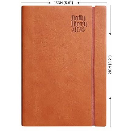 Anupam Flxy 2026 Diary With Dates - A5 80 Gsm Paper 2026 Daily Planner Full Page Per Day With Monthly Calendar, 365 Days New Year Diary, Flexible Leather Pu Cover, Matching Elastic Closure - Tan