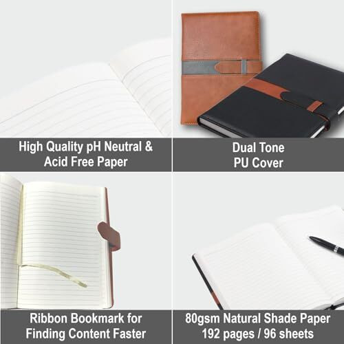 Anupam Posh B5 Ruled Journal Notebook 192 Pages 80Gsm Lined Notebook Leather Textured Pu Cover Sliding Loop Closure With Pen Loop For Engineering, Notes Taking & Writing In School And Office (Grey)