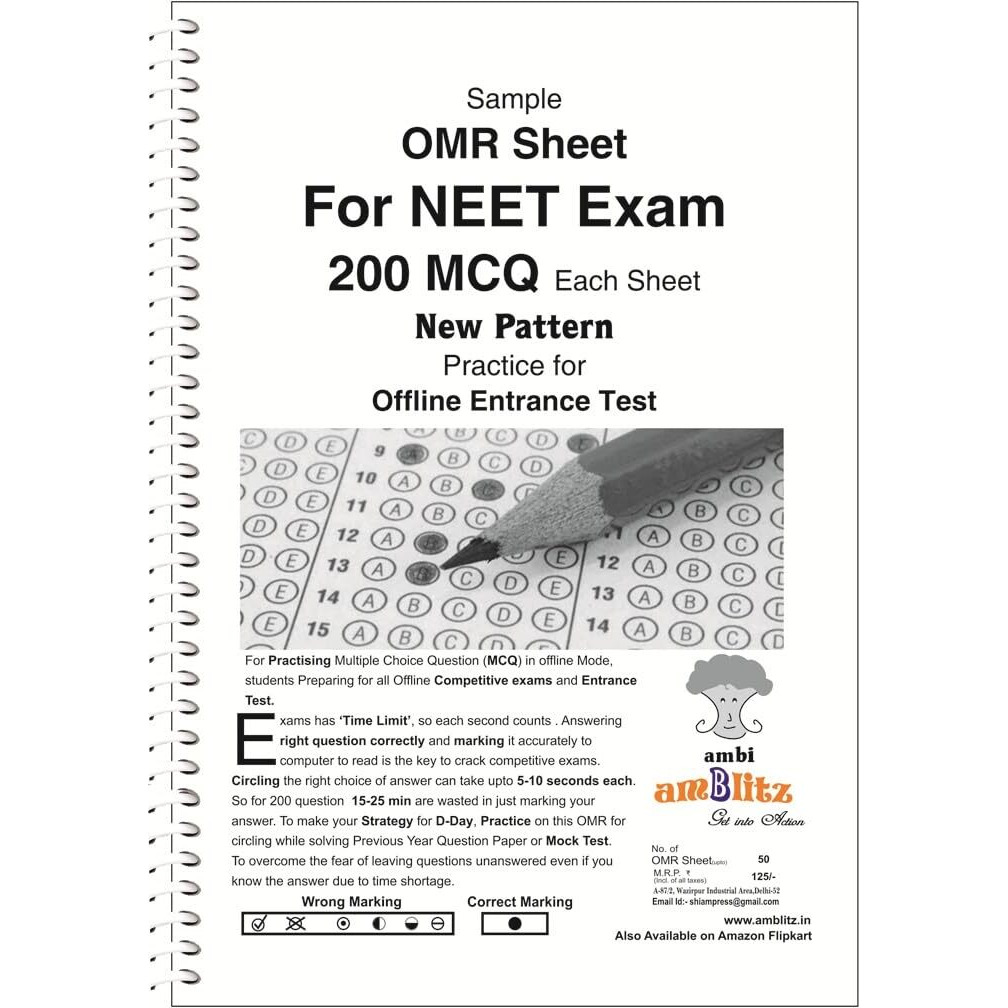 Amblitz Omr Sheet | For Neet Exam | 200 Mcq | For Practice - 50 Sheets | Pack Of 2 Spiral Notebook | Helps In Time Management |