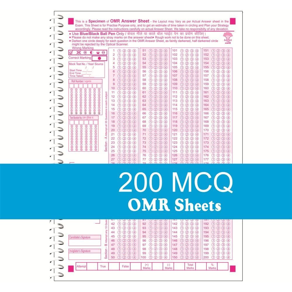 Amblitz Omr Sheet | For Neet Exam | 200 Mcq | For Practice - 50 Sheets | Pack Of 2 Spiral Notebook | Helps In Time Management |