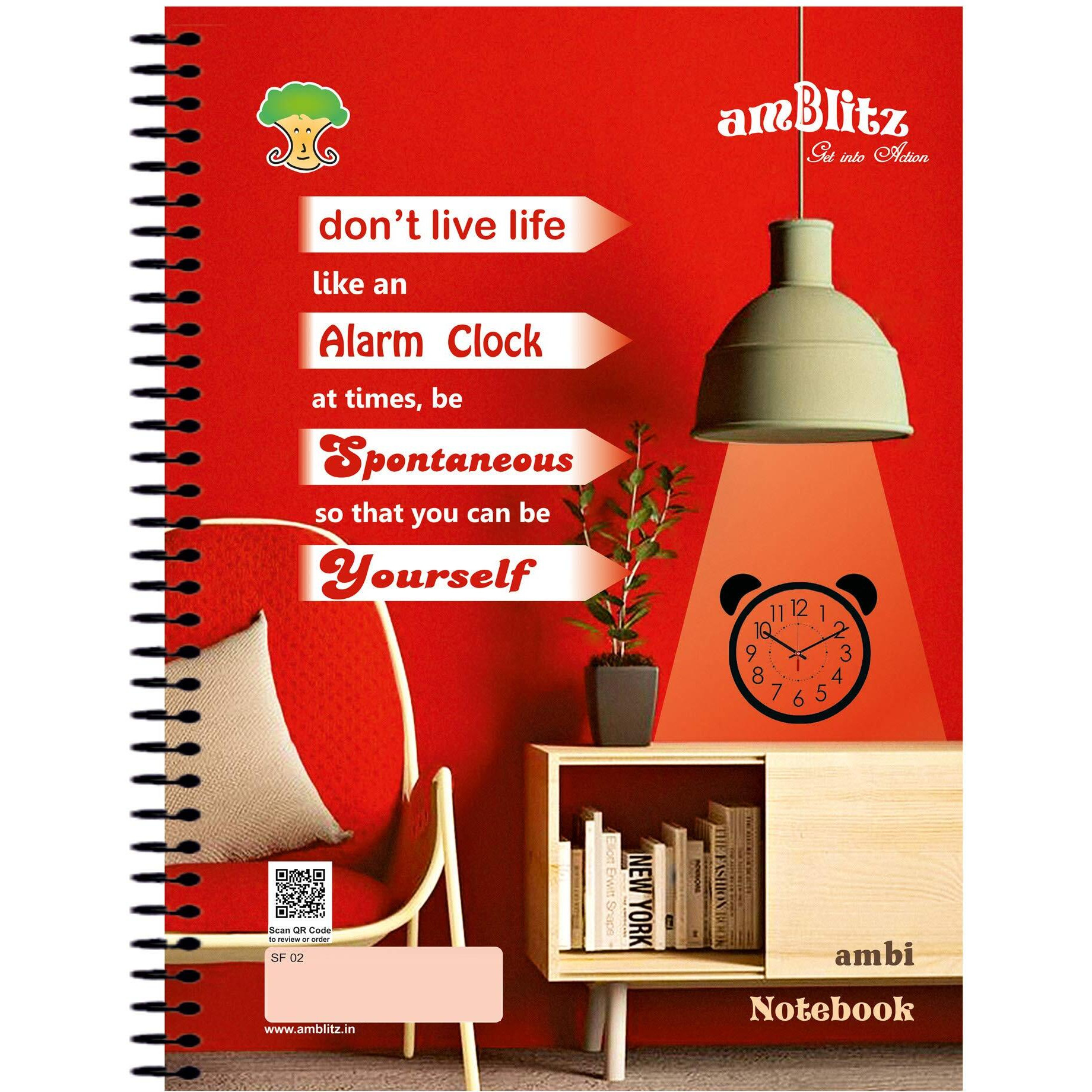 Amblitz Spiral Notebook (Unruled), 5 Subjects - 250 Pages, 70 Gsm, 22 * 29 Cm.