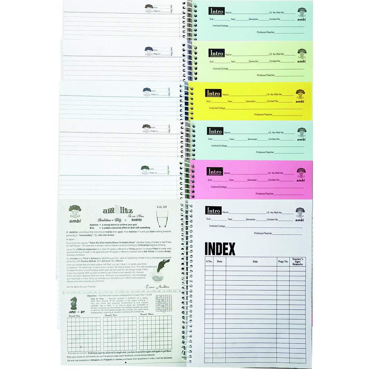 Amblitz Mega Spiral Notebook (Ruled), 6 Subjects- 600Pages, 70 Gsm, 22 * 29 Cm.