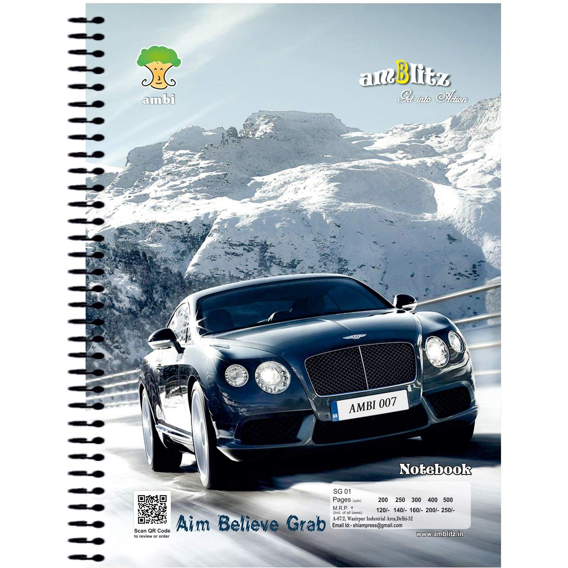 Amblitz 5 Subject Spiral Notebook - Ruled -400Pages, 70 Gsm, Size A4 Approx.