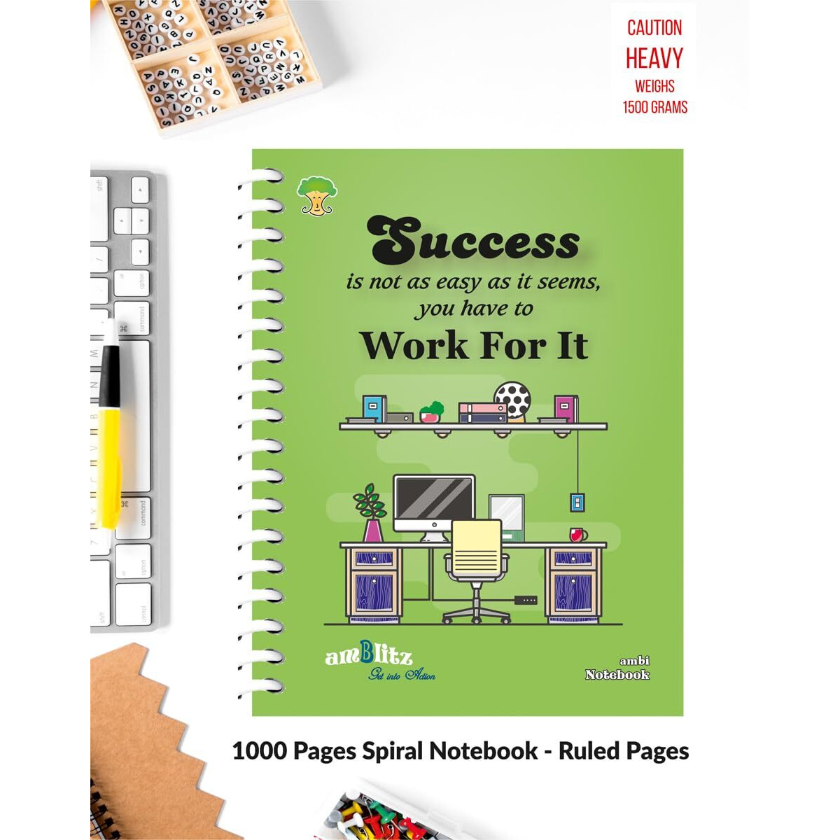 Amblitz Mega Spiral Notebook | 18 X 24 Cm | B5 Size | School/College Students's Choice For Note Making | 70 Gsm Thick White Paper | Diary Size | Personal & Office Use | (1000 Pages, Ruled Notebook)