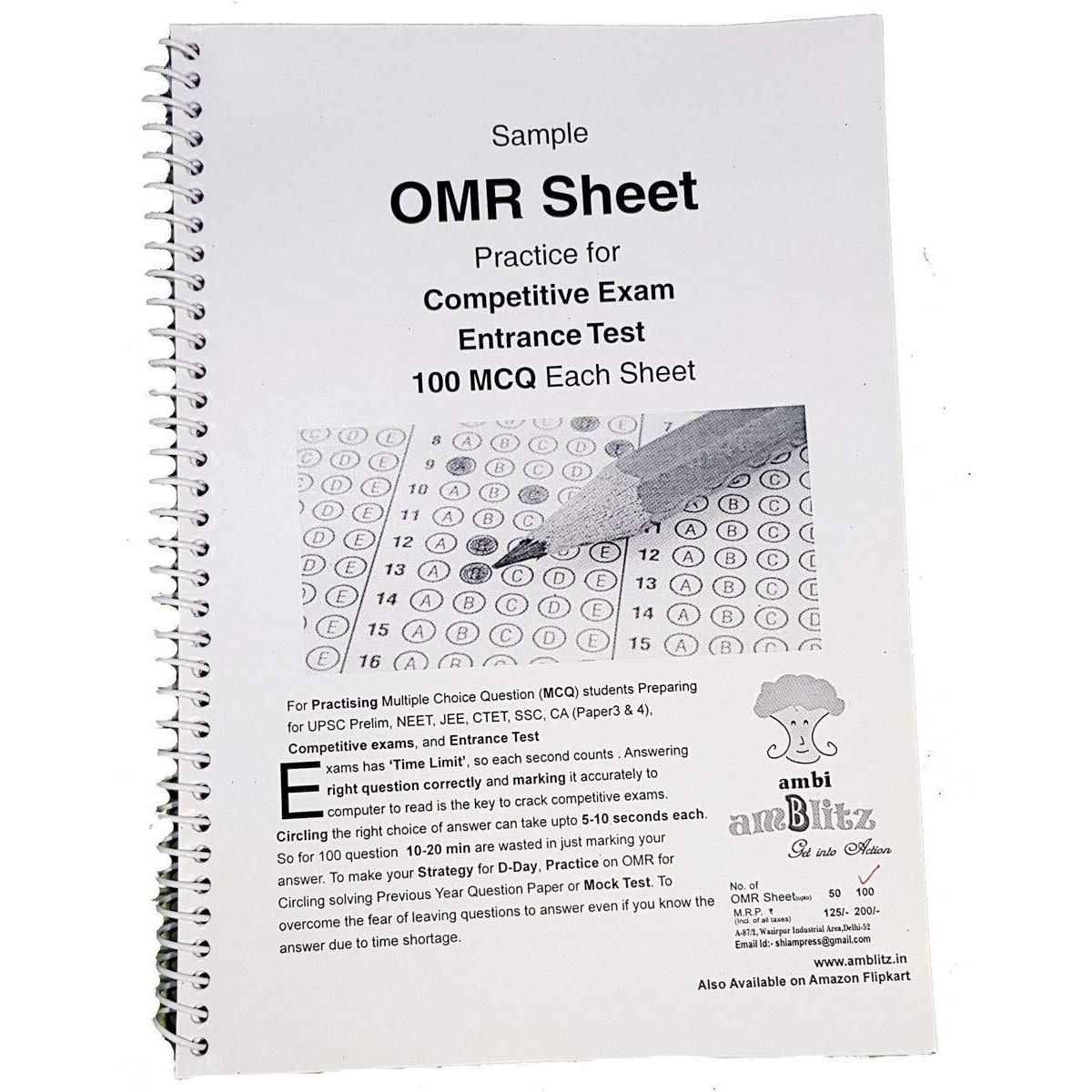 Amblitz Omr Sheet Combo - 50 Omr Sheet Of 100 Mcq + Ruled Spiral Notebook (200 Pages, A4 Size)