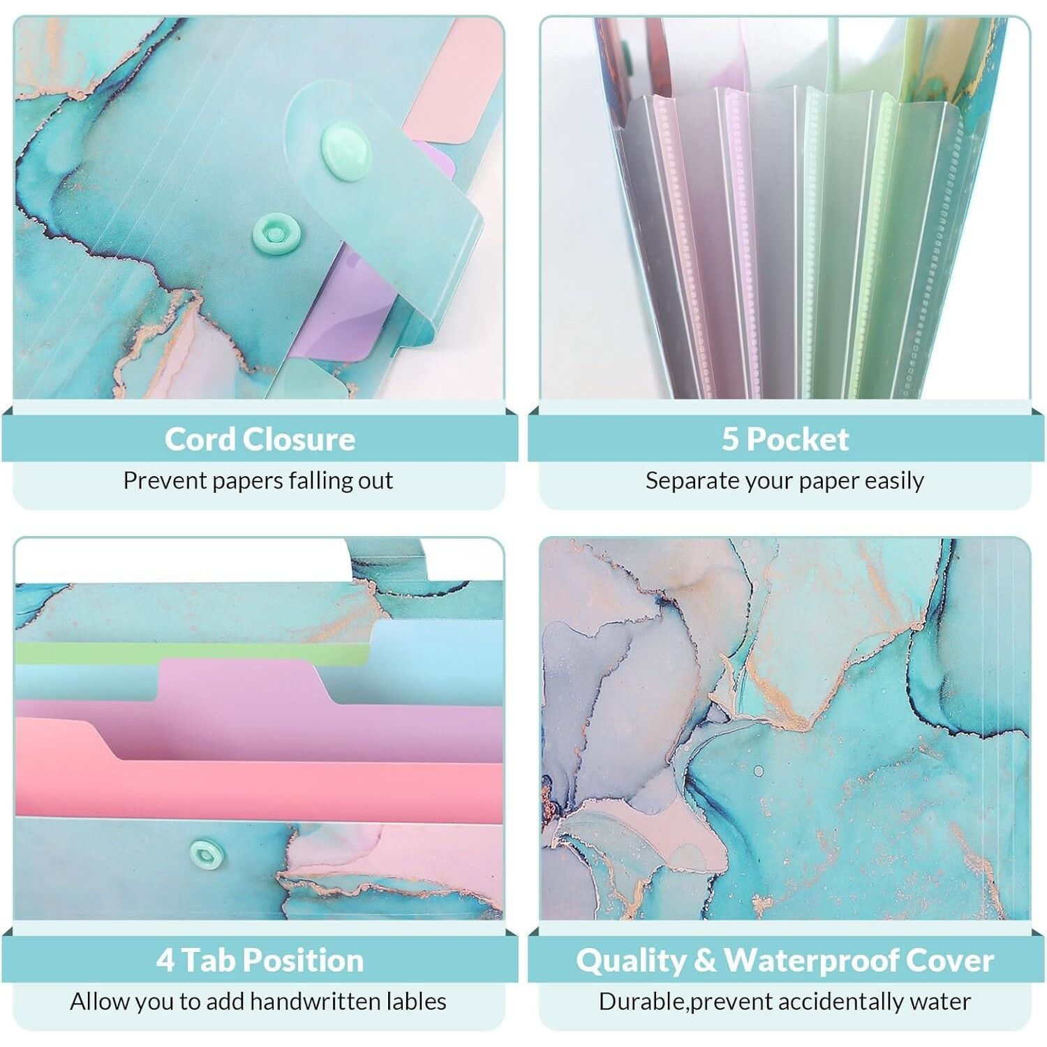 Corslet Expanding File Folder, Aesthetic Folders For School, Accordion File Organizer, Aesthetic Folder With Labels,5 Pockets Important Document Folders For School Office Home