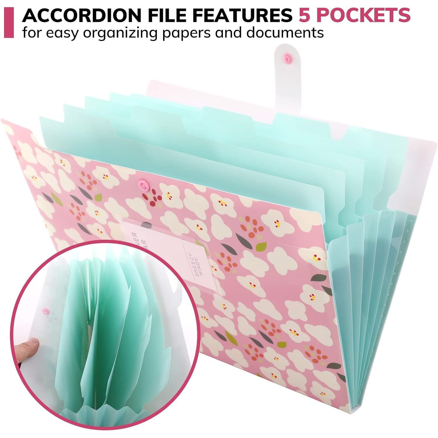 Corslet Expanding 6-Pocket A4 Document Holder With Floral Design  Portable Paperwork Storage For Office, School & Home