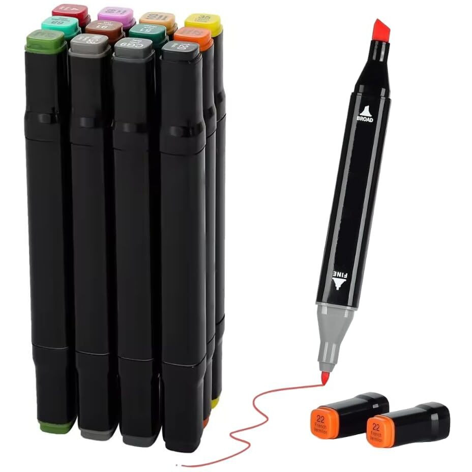 Corslet Alcohol Markers Sketch Pen Set Dual Tip Markers For Drawing 12 Color Dual Tip Art Markers Set Broad & Fine Colour Marker Set Sketch Marker Alcohol Based Drawing Marker Kids