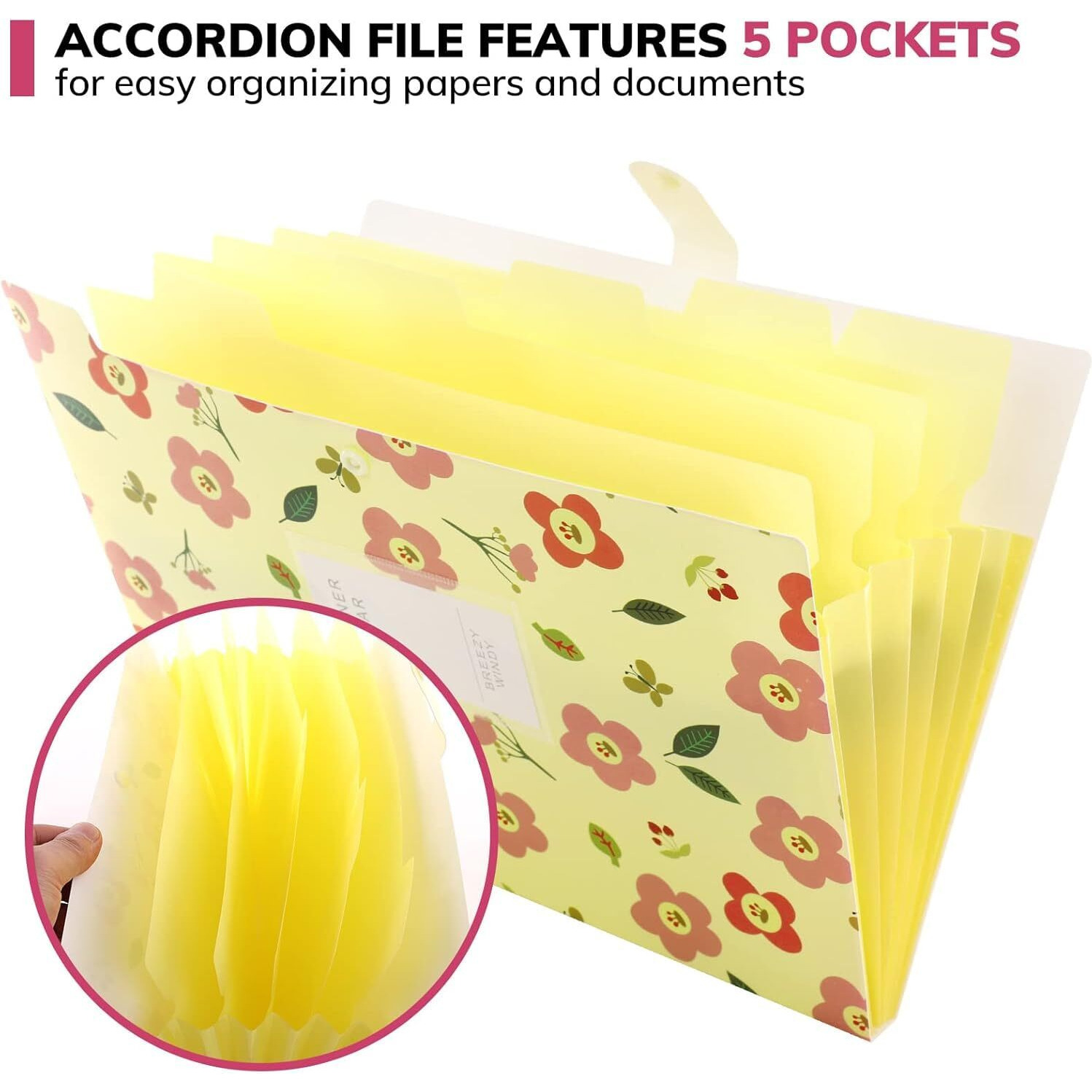 Corslet Floral File Folder Organizer, A4, Green, 6 Pockets, Expanding, Holds Up To 170 Sheets