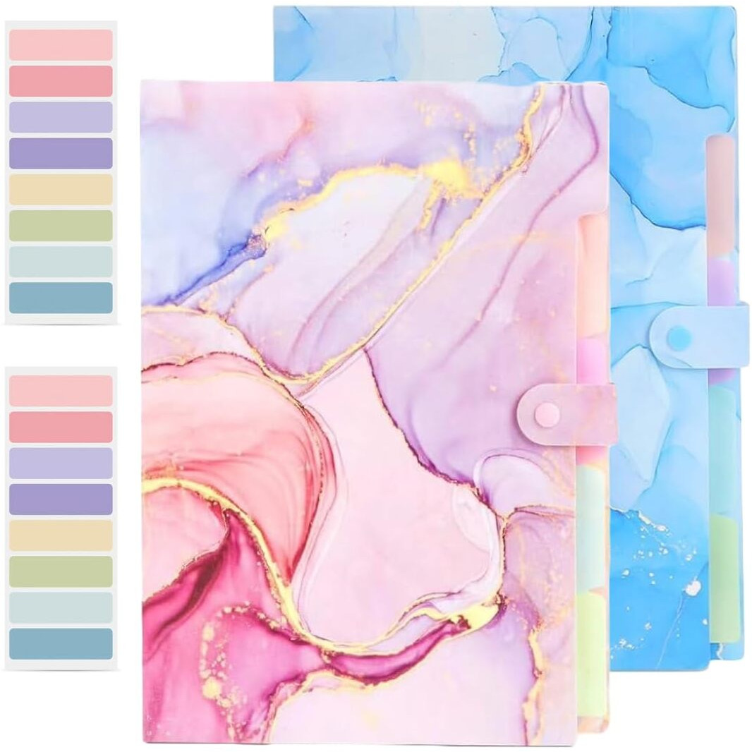 Corslet Pack Of 2 Expanding File Folder With 5 Pockets, Letter A4 Size Accordion File Organizer, Portable Folders For Documents, Filling Products For School Office Supplies With Labels