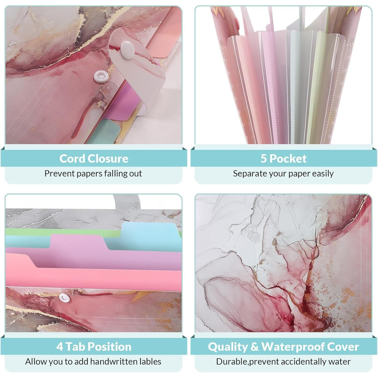 Corslet Pack Of 2 Expanding File Folder With 5 Pockets, Letter A4 Size Accordion File Organizer, Portable Folders For Documents, Filling Products For School Office Supplies With Labels