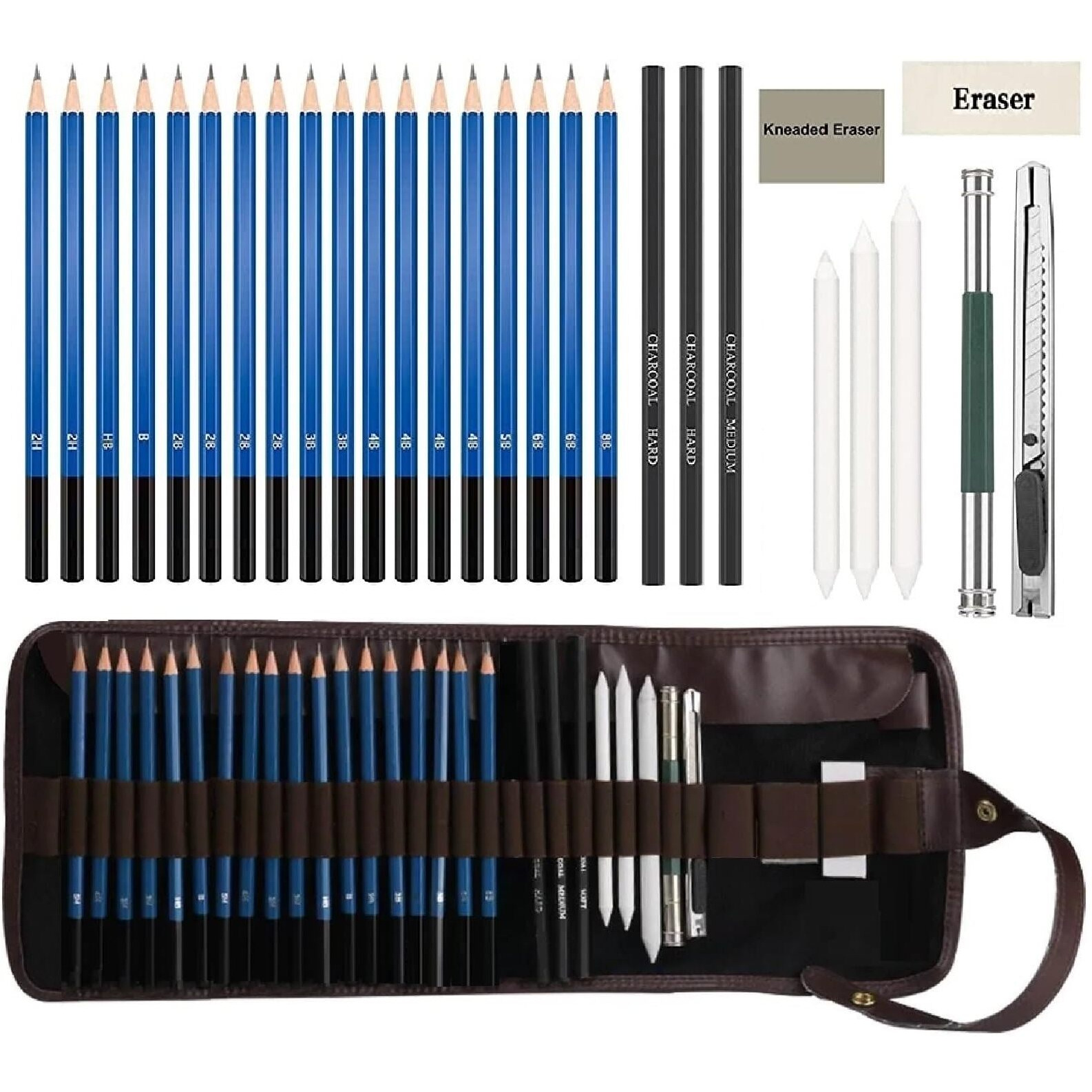 Corslet Set Of 41 Art Supplies, Includes 12 Pcs Oil Colour Pencils And 29 Pcs Drawing Pencil Set With Graphite Charcoal Pencils And Tools
