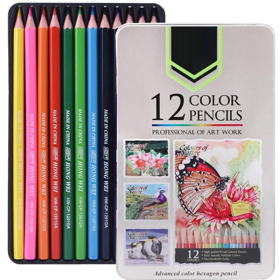 Corslet 12 Shades Color Pencil Set Hexagonal Colour Pencils Set With Iron Box Pencil Colours For Painting Coloring Pencil Colour Set For Adult Artists Colouring Books Students Kids School Art Supplies