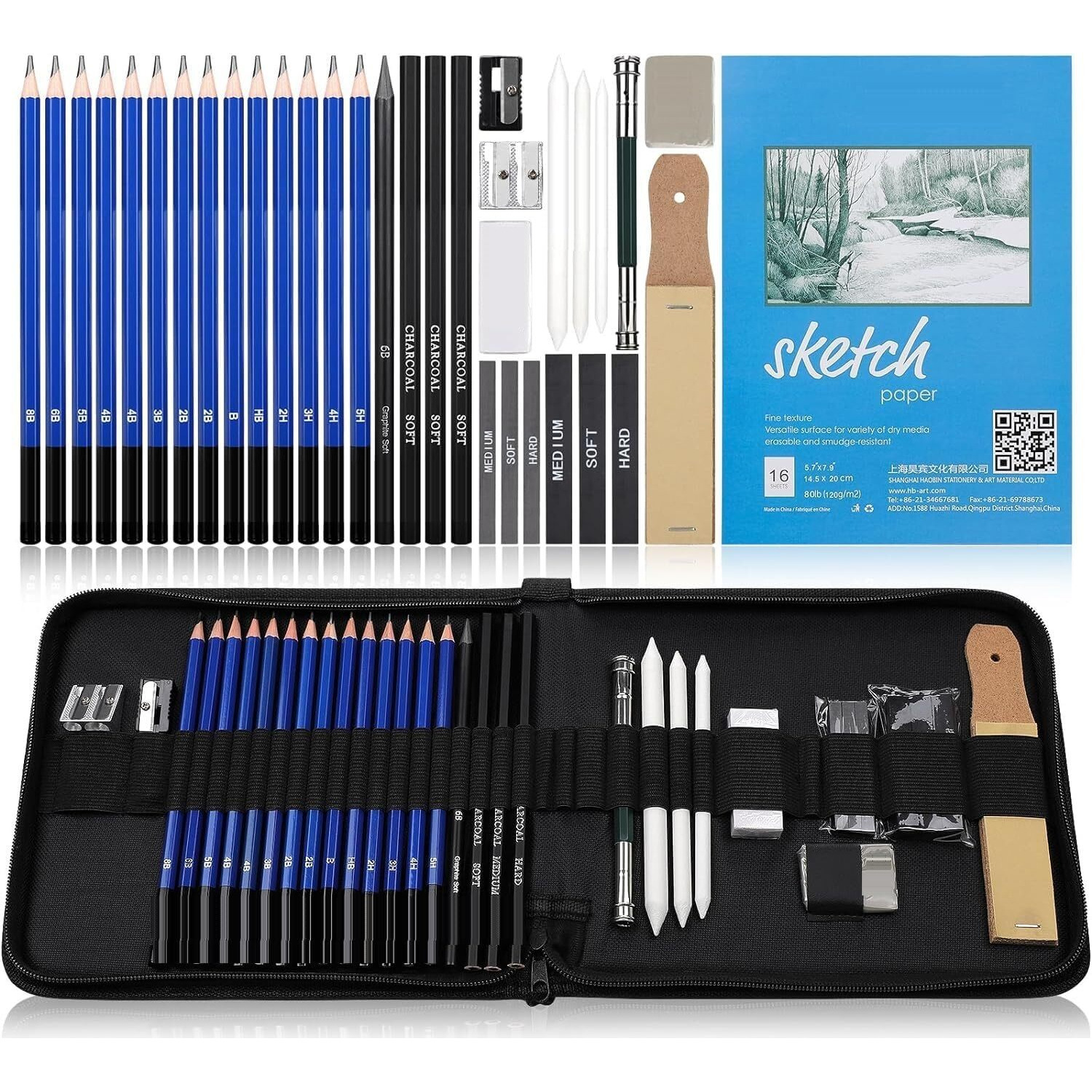 Corslet 36 Pc Art Sketching Kit Graphite Charcoal Drawing Pencil Set For Artist Kit Painting Shading Sketch Kit For Kids And Adults With Zipper Carry Case (35 Pcs)