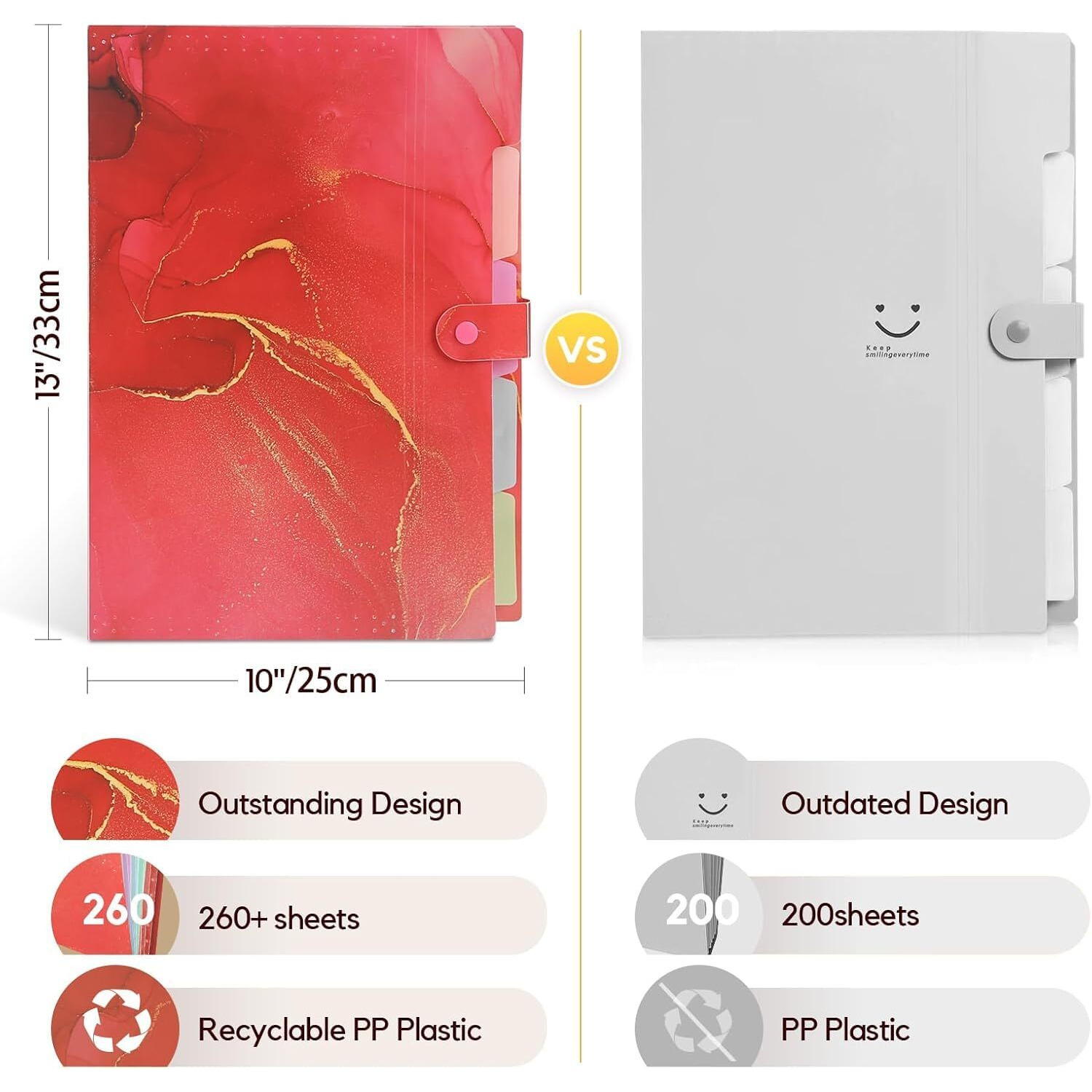 Corslet Expanding File Folder, Aesthetic Folders For School, Accordion File Organizer, Aesthetic Folder With Labels,5 Pockets Important Document Folders For School Office Home Marble Red