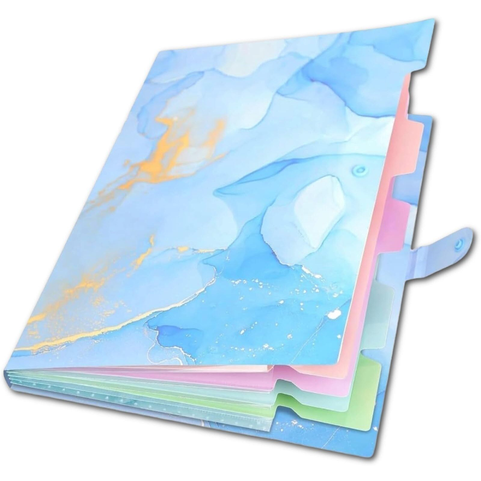 Corslet Expanding File Folder, Folders For Important Documents Organizer, Accordion File Organizer, Aesthetic Folders For School Students, 5 Pockets File Folder For Home Bills (White Blue Marble)
