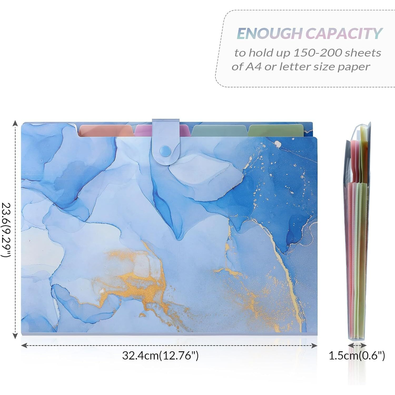 Corslet Expanding File Folder, Folders For Important Documents Organizer, Accordion File Organizer, Aesthetic Folders For School Students, 5 Pockets File Folder For Home Bills (White Blue Marble)