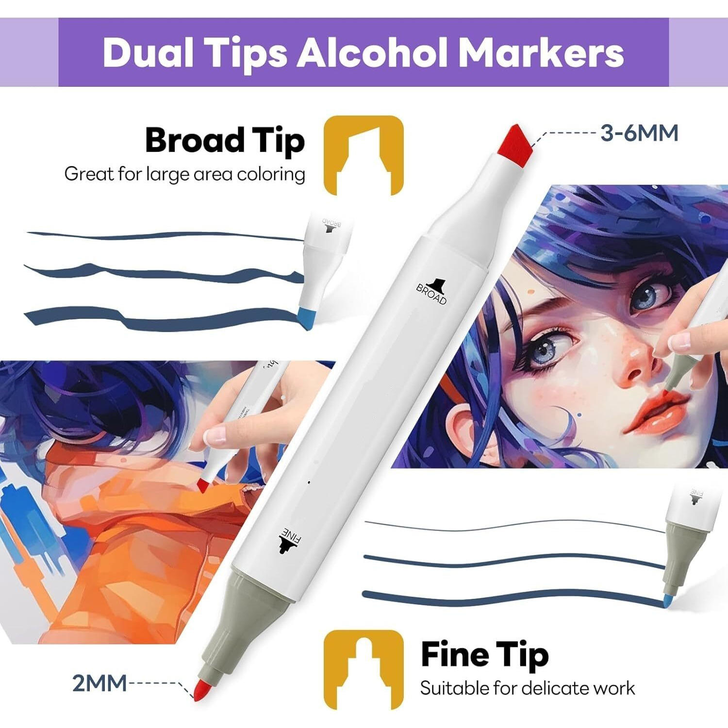 Corslet 60 Pc Dual Tip Alcohol Markers Set Broad And Fine Colour Pens & Sketch Pen Set For Kids & Artists | Art Supplies For Drawing, Calligraphy | Colours Set With Bag | Sketch Colour Markers For Art