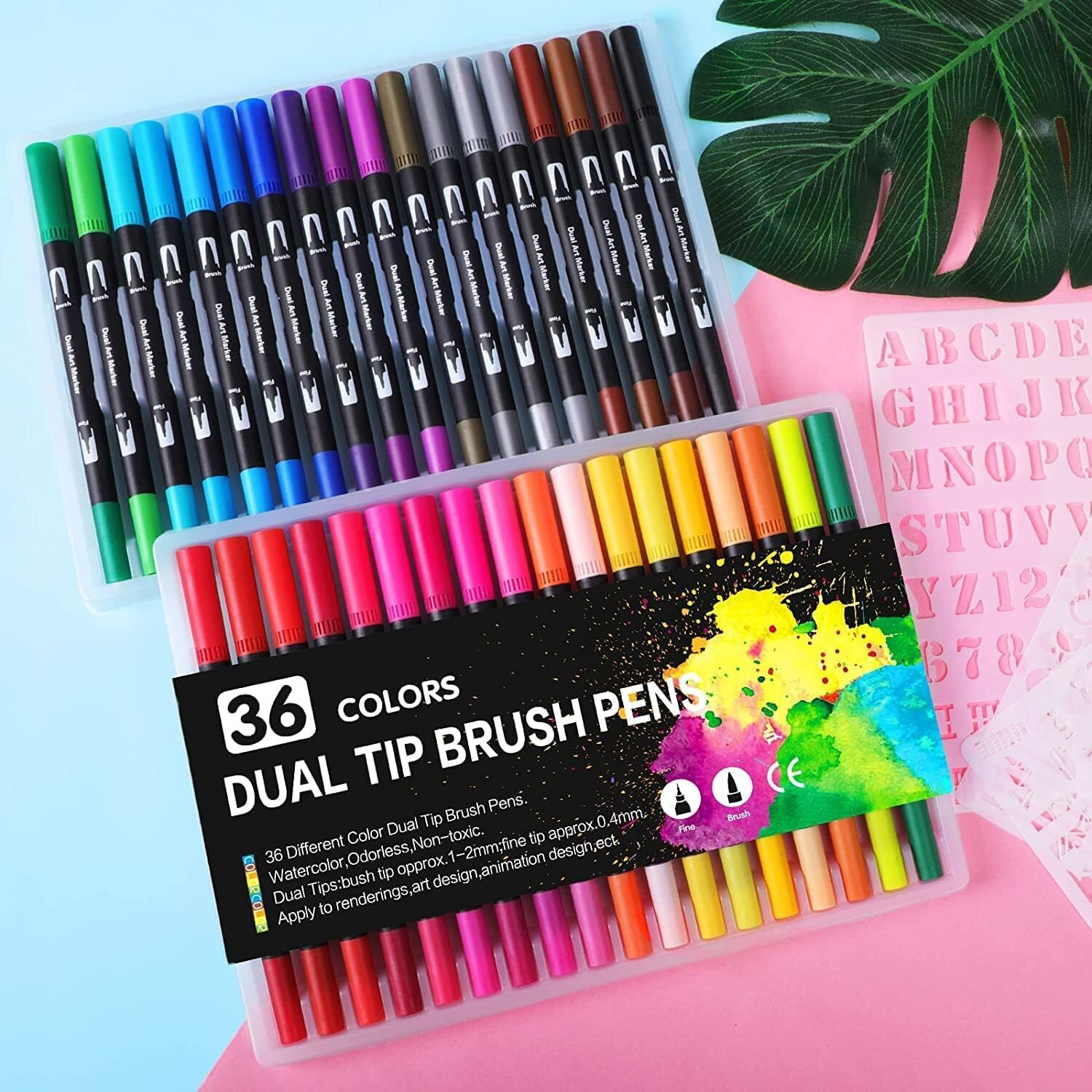 Corslet 36 Dual Tip Brush Pens Coloring Brush Fineliner Sketchpens Color Water Based Marker Pens Set For Calligraphy Drawing Sketching Bullet Journal With Marker Paper Pad Sketchbook Bleedproof 200Gsm