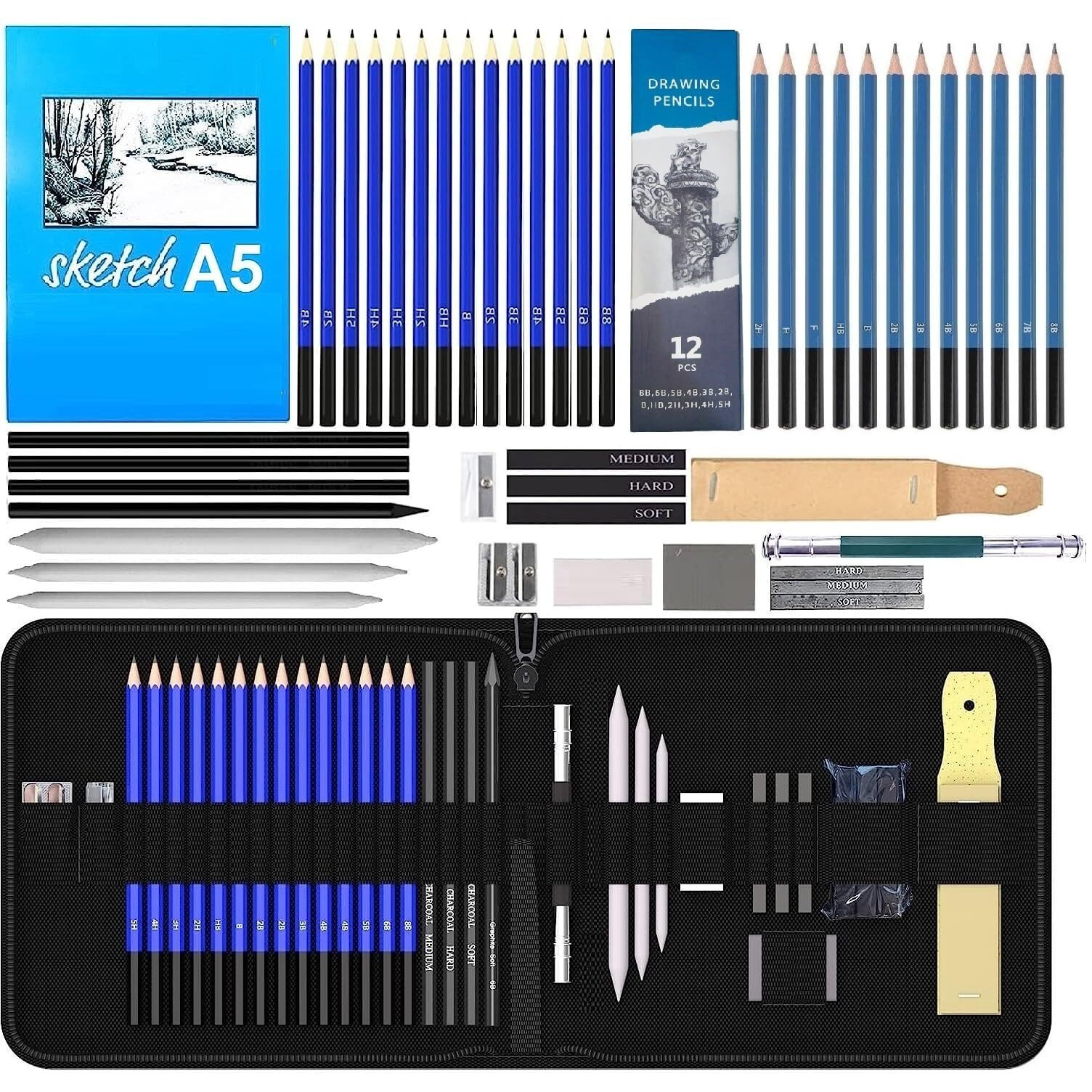 Corslet Drawing Kit 47 Pcs 35 Pcs Drawing Pencils Set And 12 Pcs Sketch Pencil Set Art Supplies Sketching Set Artist Kit For Sketching Shading And Blending Charcoal Graphite Shading Pencils Set