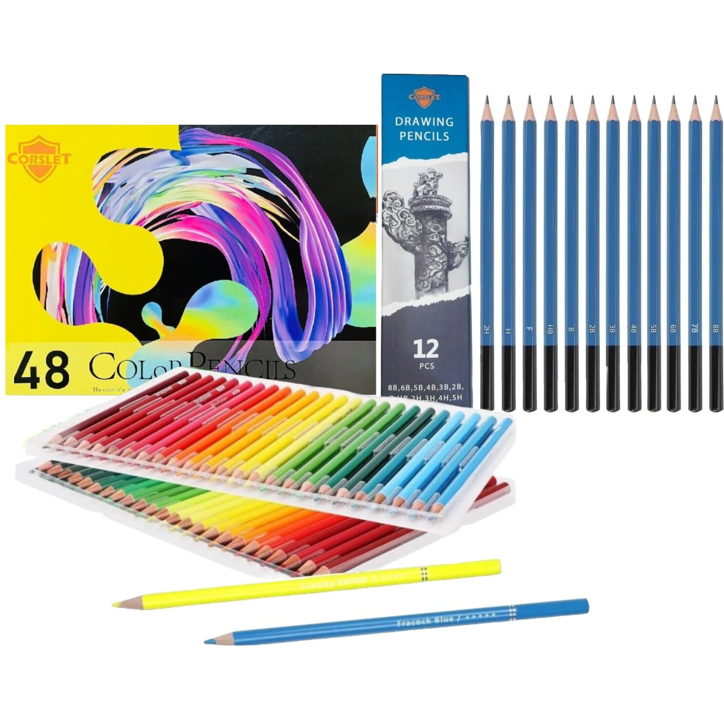Corslet Set Of 60 Pcs Drawing Kit 48 Pcs Colour Pencil Set Pencil Colour & 12 Pcs Drawing Pencil Set Art Supplies For Artist Sketch Shading Graphite Pencils Set Sketch Kit For Sketching And Shading